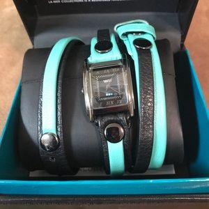 LA MER black teal color block bracelet watch wrap